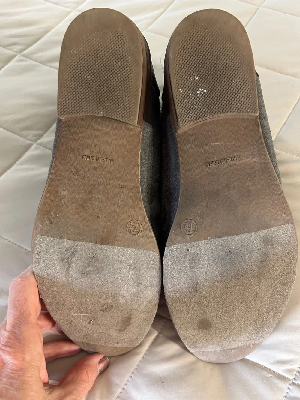 Grey Suede Chelsea Ankle Booties with Textured Heel